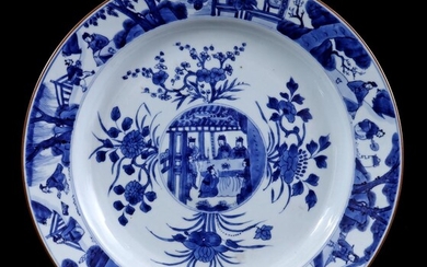 (-), Porcelain dish with blue and white 'Romance...