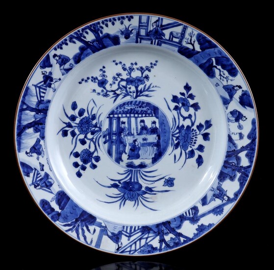(-), Porcelain dish with blue and white 'Romance...