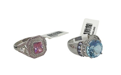 Pretty in Pastel - "NWT" Swiss Blue Topaz Ring and "Pink Ice" CZ Ring