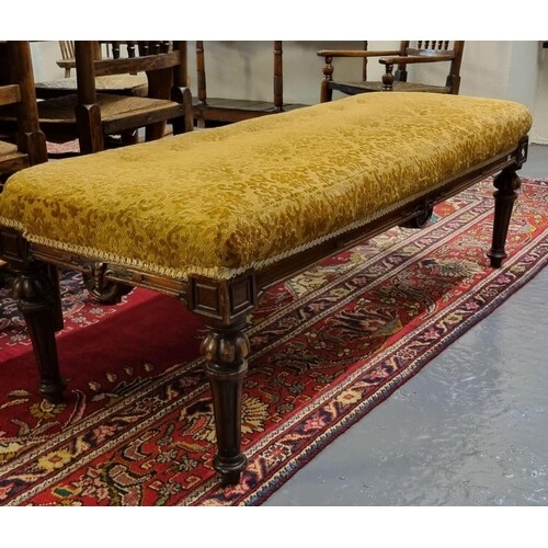 Probably late Victorian walnut foliate upholstered stool wit...