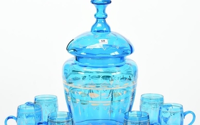 Syllabub Set, Blue Art Glass