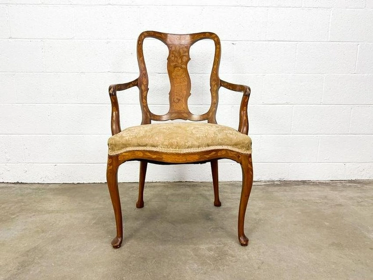 Queen Anne Style Mahogany Marquetry Armchair
