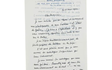 RENÉ MAGRITTE (1898-1967) LETTRE AUTOGRAPHE SIGNÉE à un cher Monsieur. Bruxelles,...