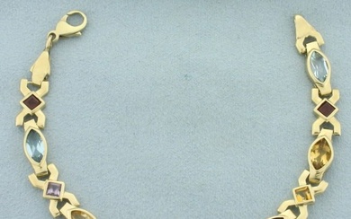 Rainbow Gemstone Geometric Bracelet in 14k Yellow Gold