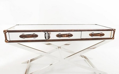 Ralph Lauren Style Leather Mounted Chrome Desk