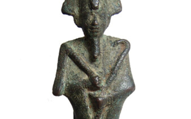 Rare Egyptian bronze figure of Osiris with Isis on back