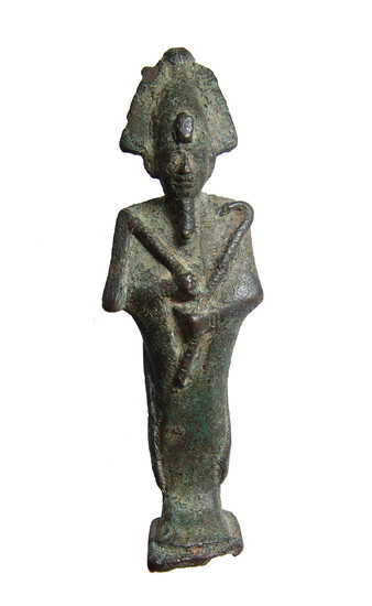 Rare Egyptian bronze figure of Osiris with Isis on back