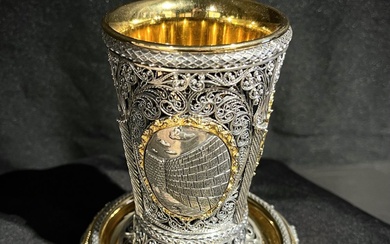 Rare and exceptional sterling silver with gold inside Judaica...