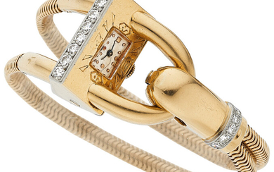 Retro Diamond, Platinum-Topped Gold Watch Case: triangular 3-dimensional case,...