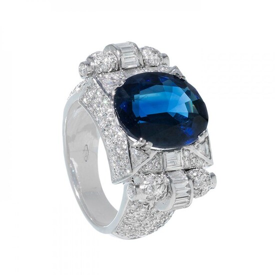 Ring in 18k white gold with a 10.24 ct. blue Pailin sapphire.