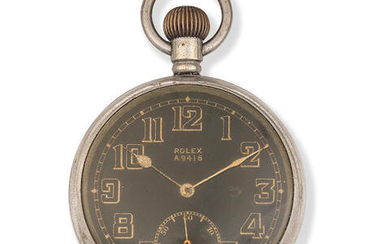 Rolex. A stainless steel keyless wind open face military issue pocket watch