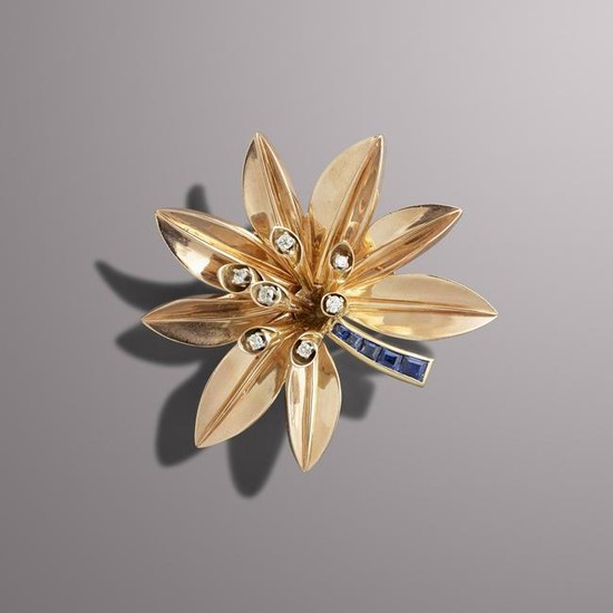 Rose gold sapphire and diamond flower brooch