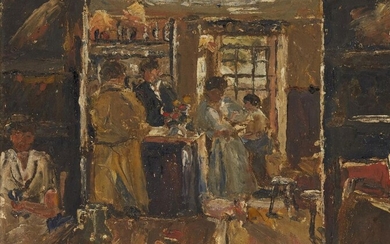 Rowland Fisher, British 1885-1969 - A Bar-room Interior; oil on board, signed lower left 'Rowland Fisher', 32 x 38 cm (ARR) Provenance: Bonhams, Knightsbridge, 12th March 1987, lot 53; private collection