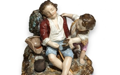 Russian Empire 19th century Group Two boys and the porcelain crayfish
