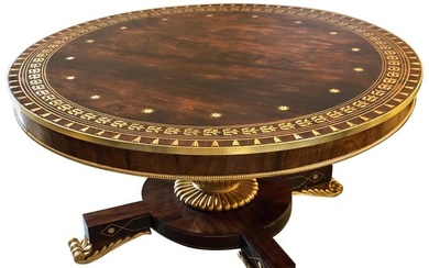 Russian Neoclassical, Tilt-Top Center Table, Rosewood, Brass Inlay, 19th Century