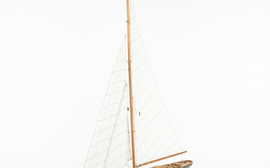 SAILBOAT MODEL, partly painted wood, 1900/2000s.