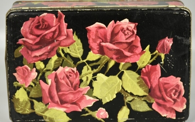 SCATOLA IN LATTA scatola in latta litografata con motivi di piccole rose...