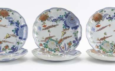 SET OF SIX JAPANESE IMARI PORCELAIN PLATES Floriform, with a flower and butterfly design. Diameters 8.25".