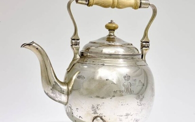 SILVER TEAPOT WITH LID WITH A MONOGRAM OF MARY QUEEN OF HANOVER PRINCESS OF SAXE-ALTENBURG