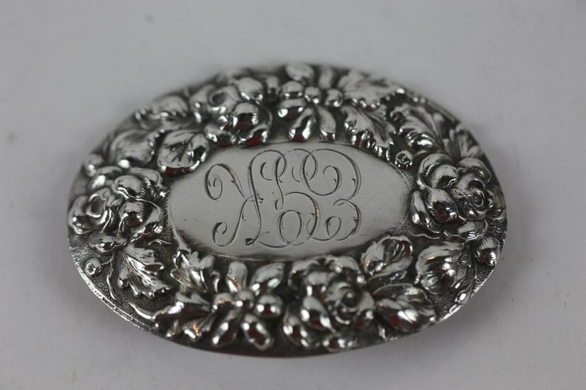 STERLING SILVER FINE HAND CHASED BELT BUCKLE