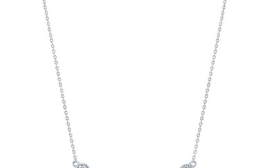 Sapphire And Diamond Graduated 7-stone Necklace With Millgrained Edging In 14k White Gold
