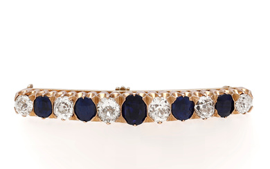 Sapphires and diamonds brooch, late 19th - early 20th Century.