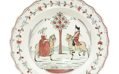 Scalloped, molded, and enamel-decorated creamware plate