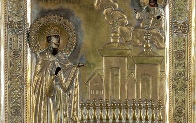 "Scena Sacra" icona con risma in metallo dorato