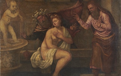Scuola veronese della fine del secolo XVI "Susanna e i vecchioni" olio su tela