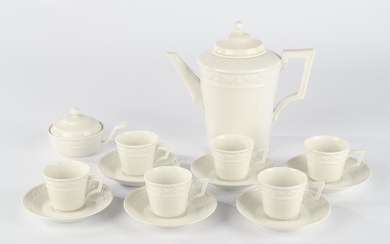 Service pieces, 14-piece, Kurland, KPM Berlin, white porcelain: coffee pot, 6 demitasse cups (1x ch