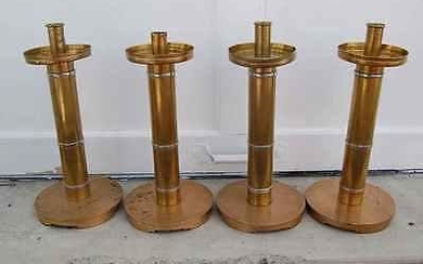Set of 4 Altar Candlesticks + Brass + 11" ht. +