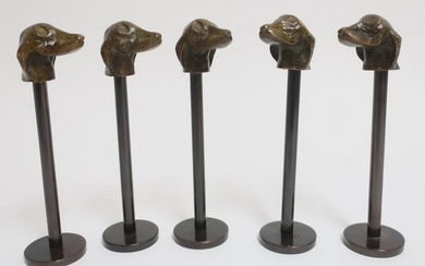 Set of 5 Modern Bronze Busts of Dogs