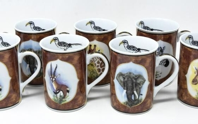 Set of Eight Lynn Chase Safari Motif Coffee Mugs