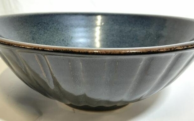 Signed Deep Aqua Ceramic Bowl