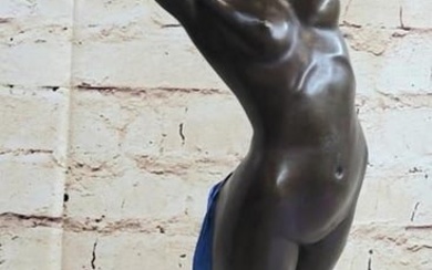 Signed Original Blue Patina Leaping Dancer Bronze Sculpture - 18" x 8"