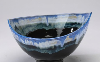 Signed contemporary Southern pottery drip glaze bowl
