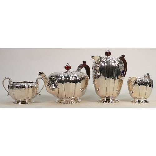 Silver four piece decorative tea set: Hallmarked for Birming...