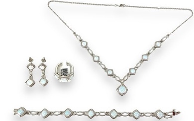 Silver over Copper with Opals Jewelry Set