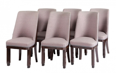 Six chaises Art Déco ; Bruxelles, vers 1925. Ebène de Makassar. Dimensions : 96 x...