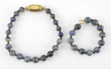 SAPPHIRE BEAD NECKLACE WITH GOLD CLASP, AND A...