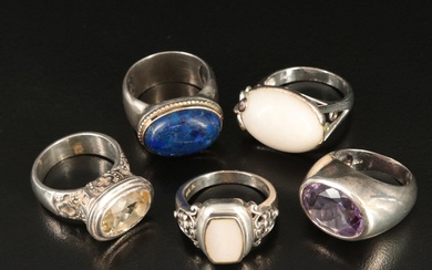 Sterling Composite Lapis Lazuli, Mother of Pearl, Citrine and Gemstone Rings