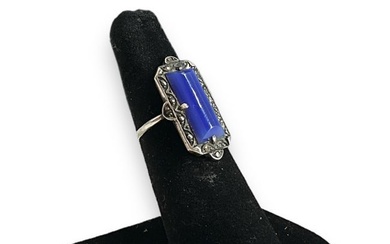 Sterling Silver and Chalcedony Ring with Marcasite Accents