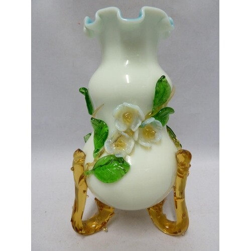 Stourbridge - a Mat-su-Noke style glass vase, the double gou...