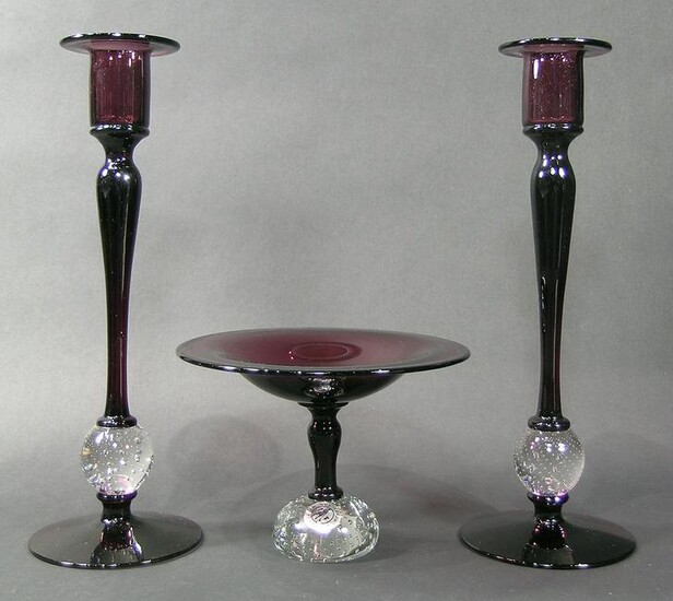 THREE PIECE PAIRPOINT GLASS CONSOLE SET