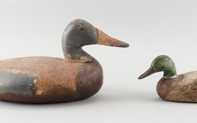 TWO CAST IRON MALLARD DECOYS Lengths 10" and 15.5".