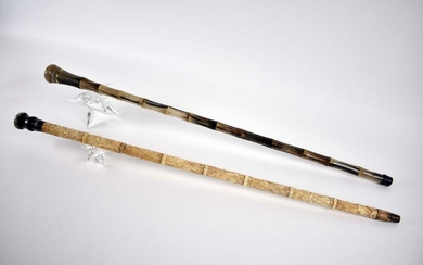 TWO CHINESE FAUX HORN AND FAUX BONE WALKING STICKS