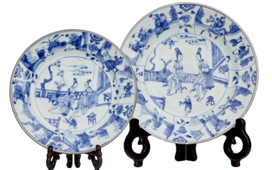 TWO CHINESE UNDERGLAZE BLUE AND WHITE PORCELAIN PLATES
