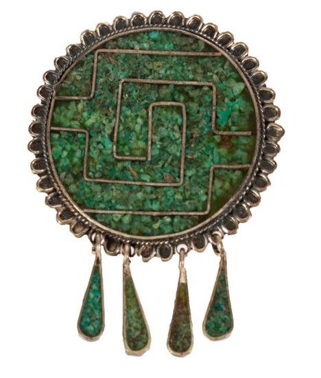 Taxco Mexico Sterling Turquoise Pendant Brooch