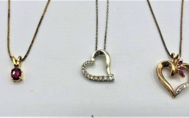 Three [3] .925 STERLING Necklaces 2 Heart Pendant, Ruby