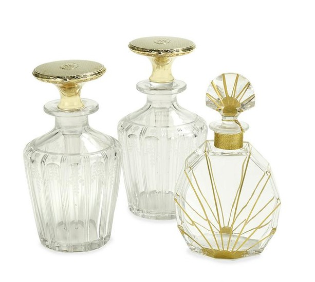 Three Crystal and Gold Perfume Bottles